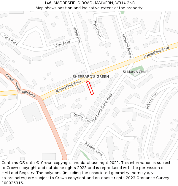 146, MADRESFIELD ROAD, MALVERN, WR14 2NR: Location map and indicative extent of plot