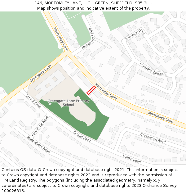 146, MORTOMLEY LANE, HIGH GREEN, SHEFFIELD, S35 3HU: Location map and indicative extent of plot