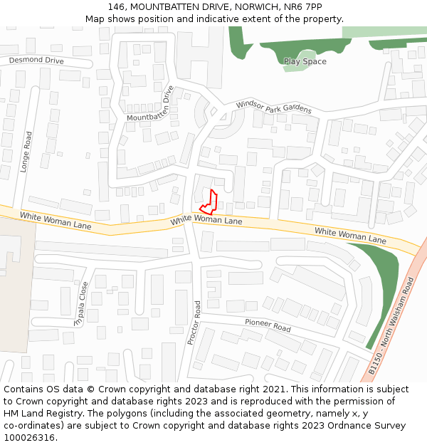 146, MOUNTBATTEN DRIVE, NORWICH, NR6 7PP: Location map and indicative extent of plot