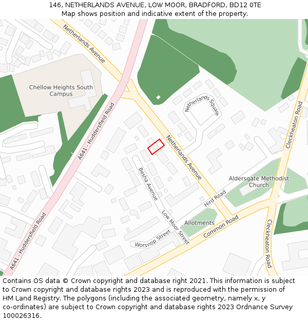 146, NETHERLANDS AVENUE, LOW MOOR, BRADFORD, BD12 0TE: Location map and indicative extent of plot