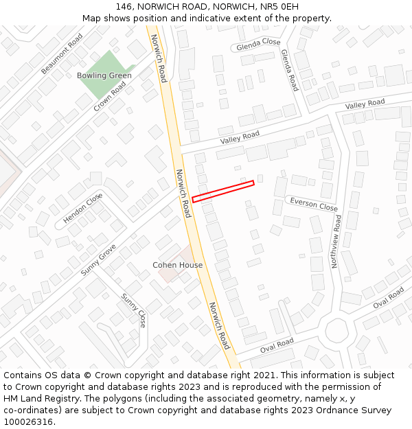 146, NORWICH ROAD, NORWICH, NR5 0EH: Location map and indicative extent of plot