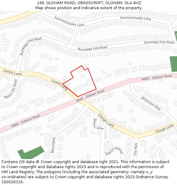 146, OLDHAM ROAD, GRASSCROFT, OLDHAM, OL4 4HZ: Location map and indicative extent of plot