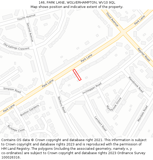 146, PARK LANE, WOLVERHAMPTON, WV10 9QL: Location map and indicative extent of plot