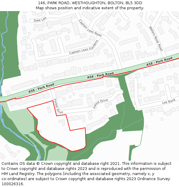 146, PARK ROAD, WESTHOUGHTON, BOLTON, BL5 3DD: Location map and indicative extent of plot