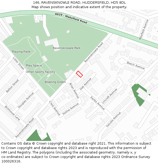146, RAVENSKNOWLE ROAD, HUDDERSFIELD, HD5 8DL: Location map and indicative extent of plot