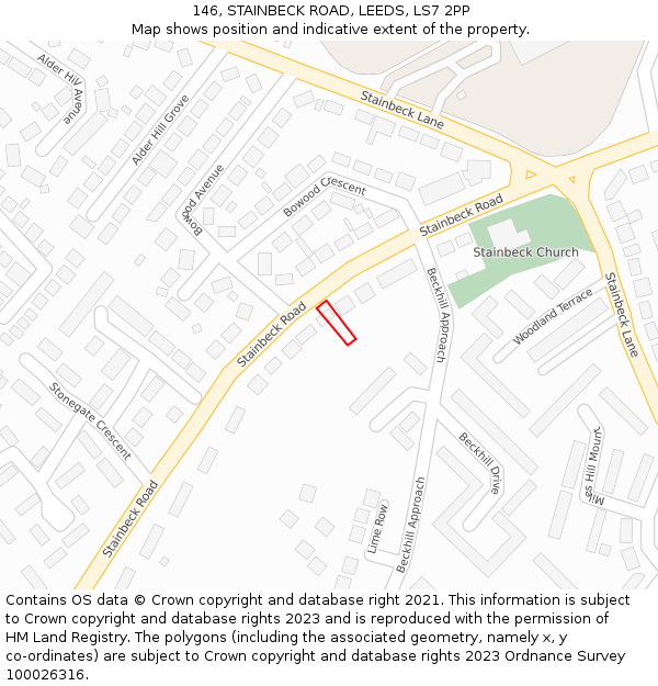 146, STAINBECK ROAD, LEEDS, LS7 2PP: Location map and indicative extent of plot