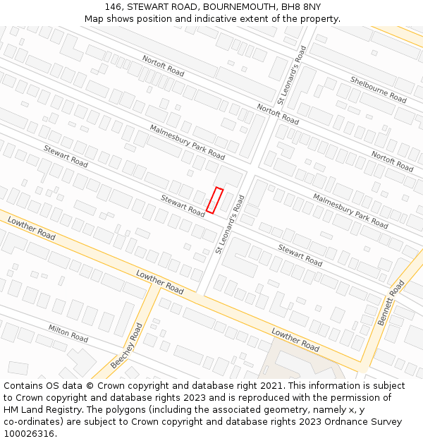 146, STEWART ROAD, BOURNEMOUTH, BH8 8NY: Location map and indicative extent of plot
