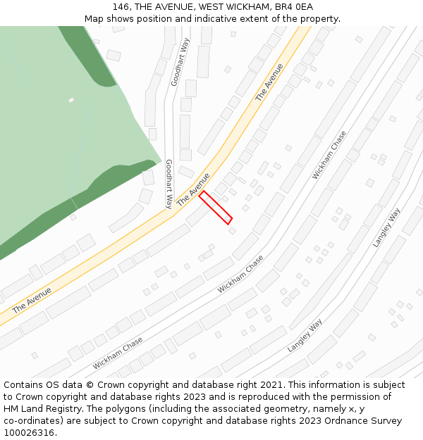 146, THE AVENUE, WEST WICKHAM, BR4 0EA: Location map and indicative extent of plot
