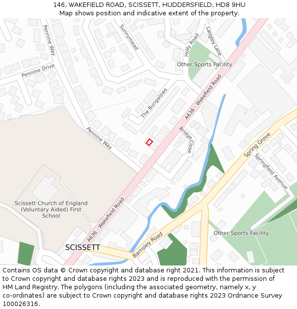 146, WAKEFIELD ROAD, SCISSETT, HUDDERSFIELD, HD8 9HU: Location map and indicative extent of plot