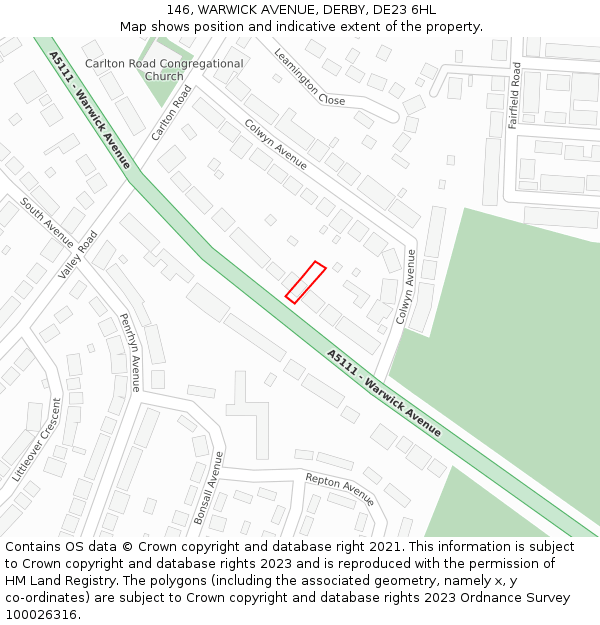 146, WARWICK AVENUE, DERBY, DE23 6HL: Location map and indicative extent of plot