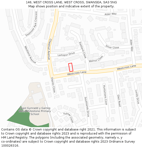 146, WEST CROSS LANE, WEST CROSS, SWANSEA, SA3 5NG: Location map and indicative extent of plot