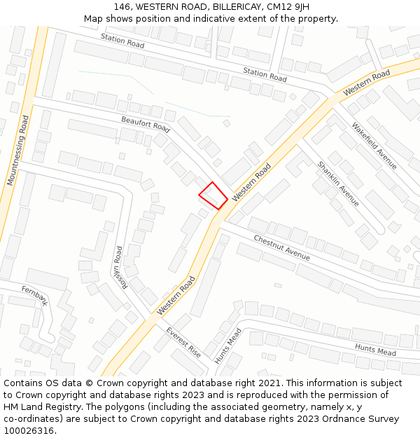 146, WESTERN ROAD, BILLERICAY, CM12 9JH: Location map and indicative extent of plot