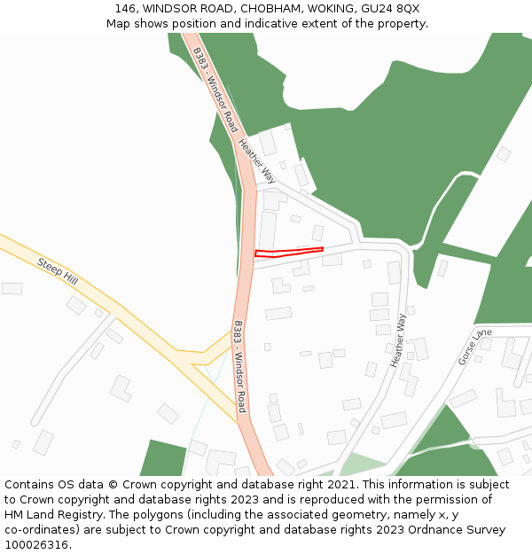 146, WINDSOR ROAD, CHOBHAM, WOKING, GU24 8QX: Location map and indicative extent of plot