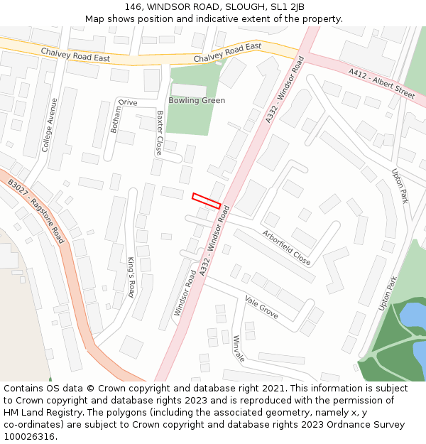 146, WINDSOR ROAD, SLOUGH, SL1 2JB: Location map and indicative extent of plot