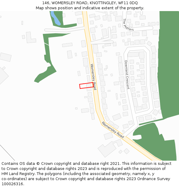 146, WOMERSLEY ROAD, KNOTTINGLEY, WF11 0DQ: Location map and indicative extent of plot