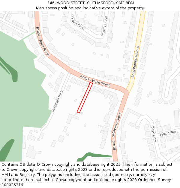 146, WOOD STREET, CHELMSFORD, CM2 8BN: Location map and indicative extent of plot