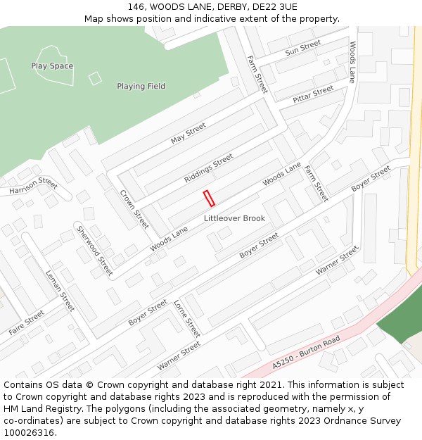 146, WOODS LANE, DERBY, DE22 3UE: Location map and indicative extent of plot
