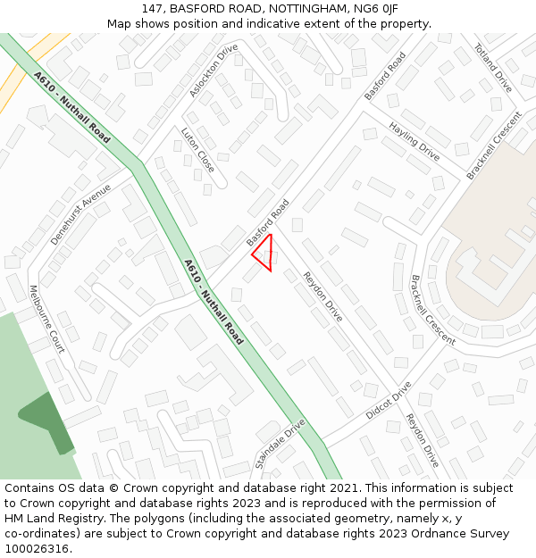 147, BASFORD ROAD, NOTTINGHAM, NG6 0JF: Location map and indicative extent of plot