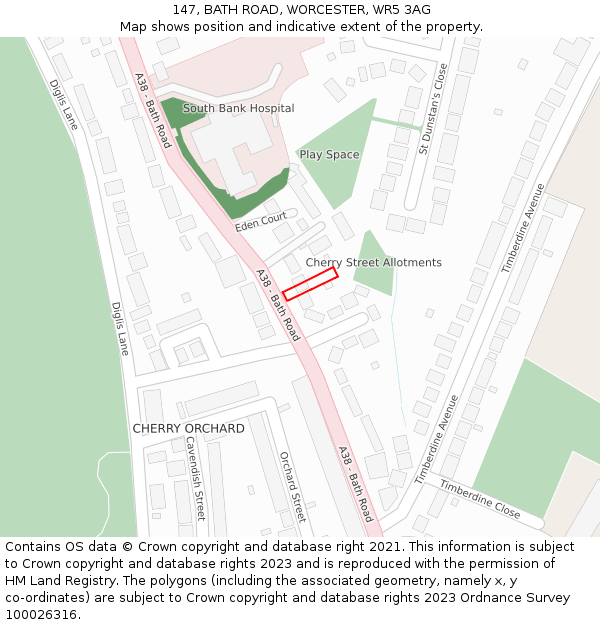 147, BATH ROAD, WORCESTER, WR5 3AG: Location map and indicative extent of plot