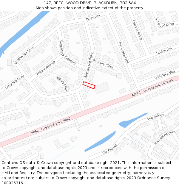 147, BEECHWOOD DRIVE, BLACKBURN, BB2 5AX: Location map and indicative extent of plot