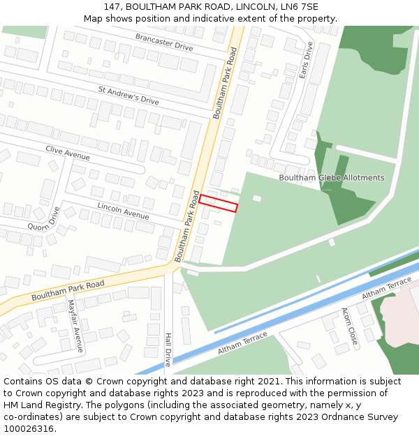 147, BOULTHAM PARK ROAD, LINCOLN, LN6 7SE: Location map and indicative extent of plot