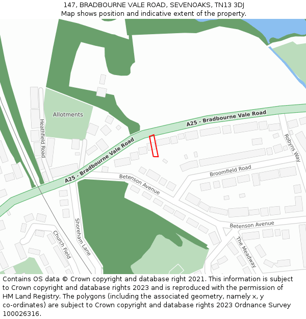 147, BRADBOURNE VALE ROAD, SEVENOAKS, TN13 3DJ: Location map and indicative extent of plot
