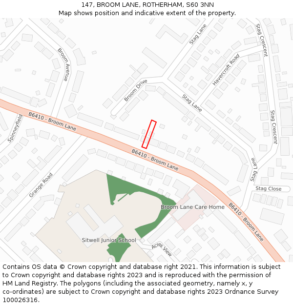 147, BROOM LANE, ROTHERHAM, S60 3NN: Location map and indicative extent of plot