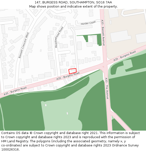 147, BURGESS ROAD, SOUTHAMPTON, SO16 7AA: Location map and indicative extent of plot