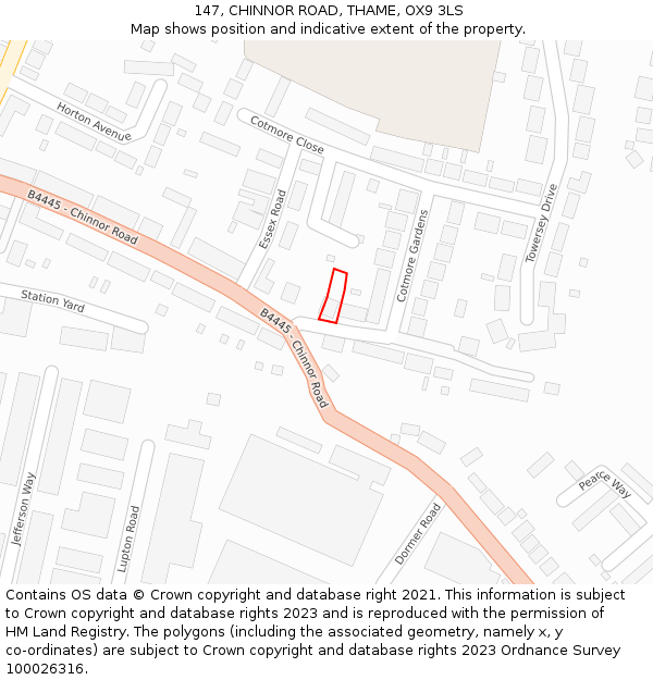 147, CHINNOR ROAD, THAME, OX9 3LS: Location map and indicative extent of plot