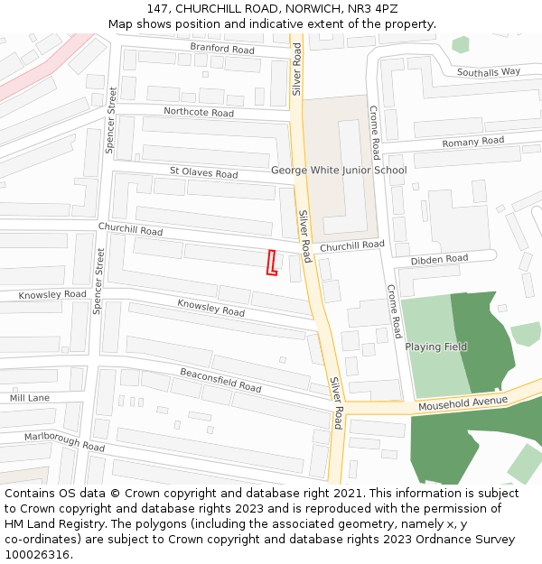 147, CHURCHILL ROAD, NORWICH, NR3 4PZ: Location map and indicative extent of plot