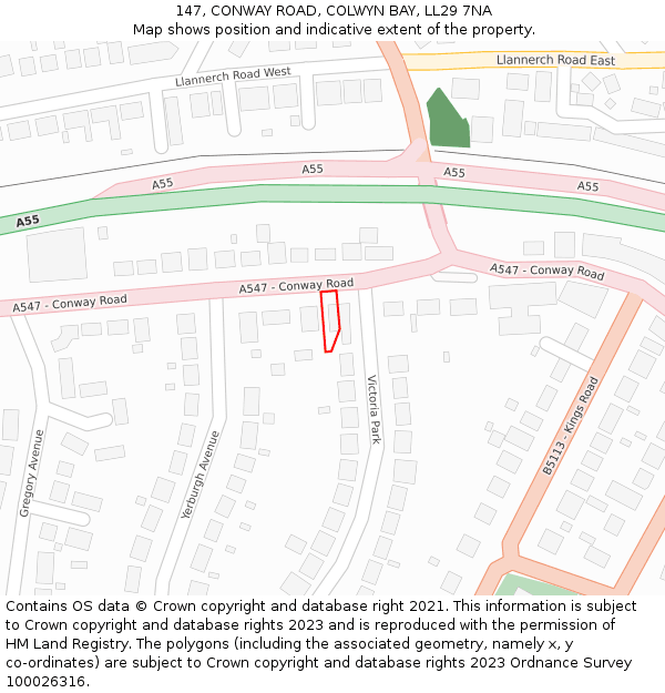 147, CONWAY ROAD, COLWYN BAY, LL29 7NA: Location map and indicative extent of plot