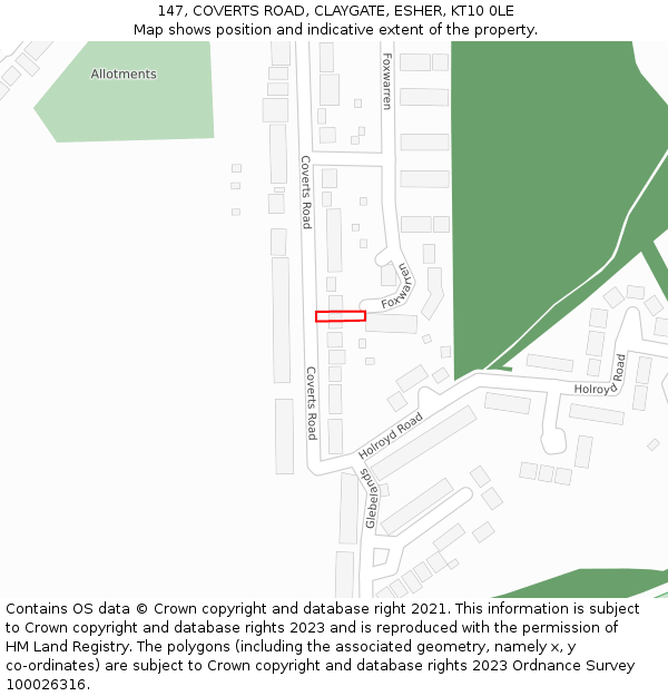 147, COVERTS ROAD, CLAYGATE, ESHER, KT10 0LE: Location map and indicative extent of plot