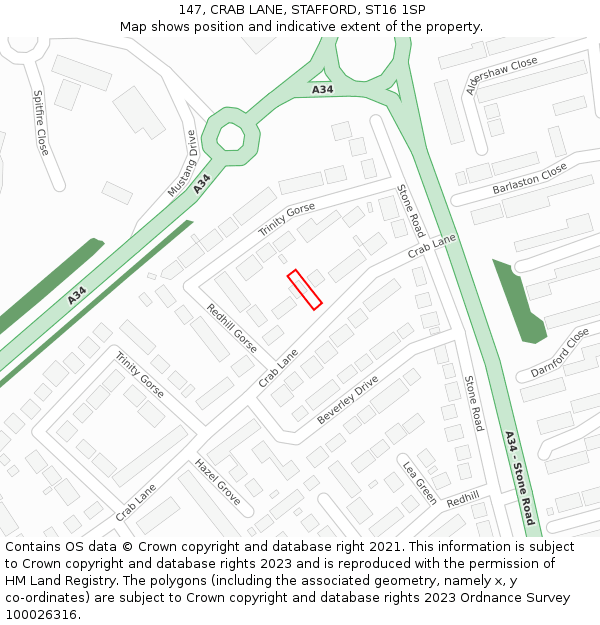 147, CRAB LANE, STAFFORD, ST16 1SP: Location map and indicative extent of plot