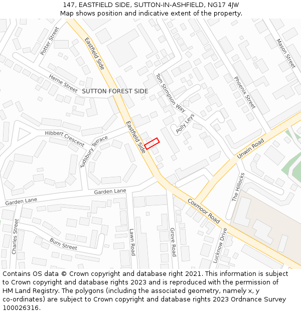 147, EASTFIELD SIDE, SUTTON-IN-ASHFIELD, NG17 4JW: Location map and indicative extent of plot