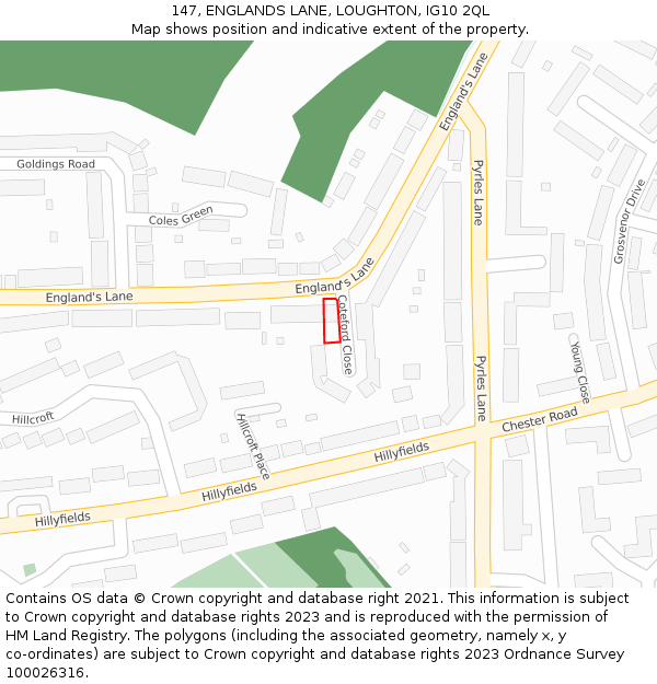 147, ENGLANDS LANE, LOUGHTON, IG10 2QL: Location map and indicative extent of plot