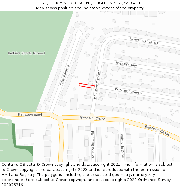 147, FLEMMING CRESCENT, LEIGH-ON-SEA, SS9 4HT: Location map and indicative extent of plot