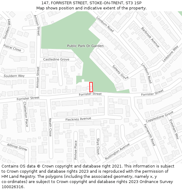 147, FORRISTER STREET, STOKE-ON-TRENT, ST3 1SP: Location map and indicative extent of plot