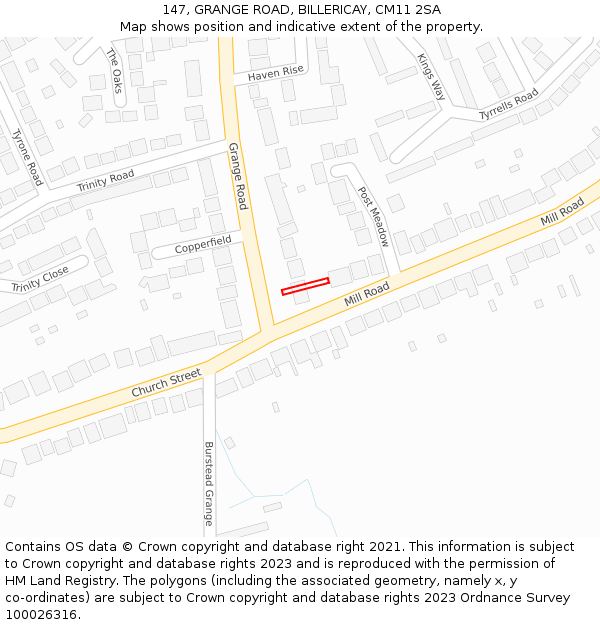 147, GRANGE ROAD, BILLERICAY, CM11 2SA: Location map and indicative extent of plot