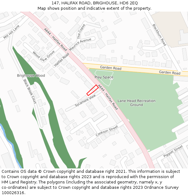147, HALIFAX ROAD, BRIGHOUSE, HD6 2EQ: Location map and indicative extent of plot