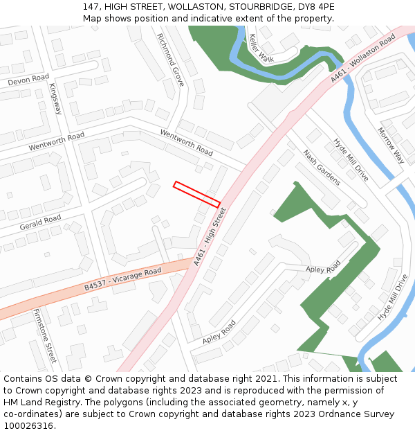 147, HIGH STREET, WOLLASTON, STOURBRIDGE, DY8 4PE: Location map and indicative extent of plot