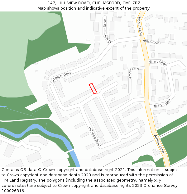 147, HILL VIEW ROAD, CHELMSFORD, CM1 7RZ: Location map and indicative extent of plot