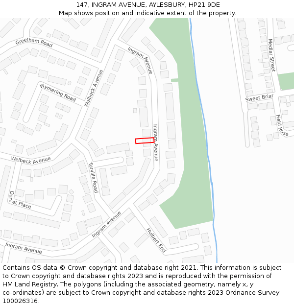 147, INGRAM AVENUE, AYLESBURY, HP21 9DE: Location map and indicative extent of plot