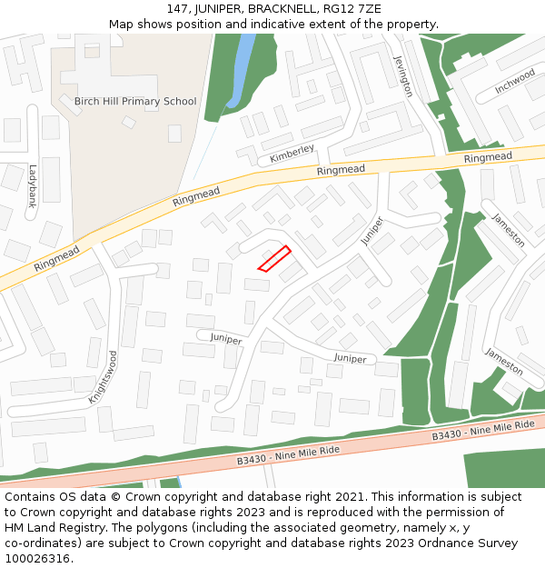 147, JUNIPER, BRACKNELL, RG12 7ZE: Location map and indicative extent of plot