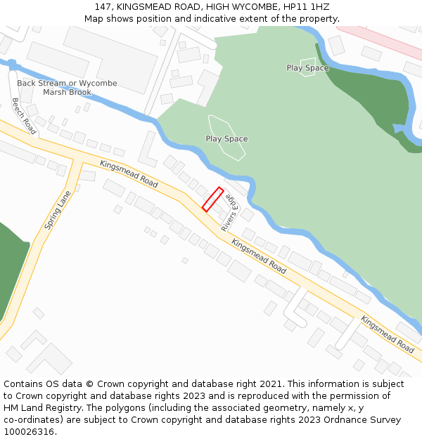 147, KINGSMEAD ROAD, HIGH WYCOMBE, HP11 1HZ: Location map and indicative extent of plot