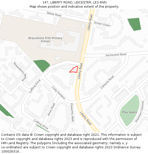 147, LIBERTY ROAD, LEICESTER, LE3 6NN: Location map and indicative extent of plot