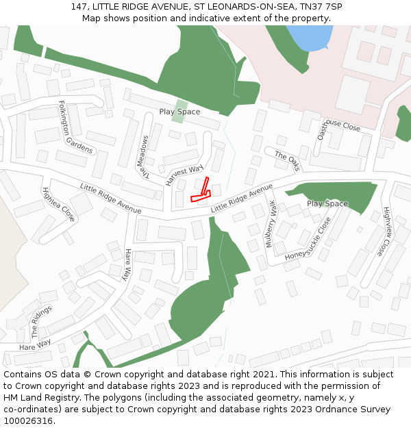 147, LITTLE RIDGE AVENUE, ST LEONARDS-ON-SEA, TN37 7SP: Location map and indicative extent of plot