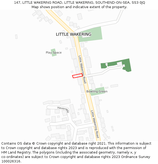 147, LITTLE WAKERING ROAD, LITTLE WAKERING, SOUTHEND-ON-SEA, SS3 0JQ: Location map and indicative extent of plot