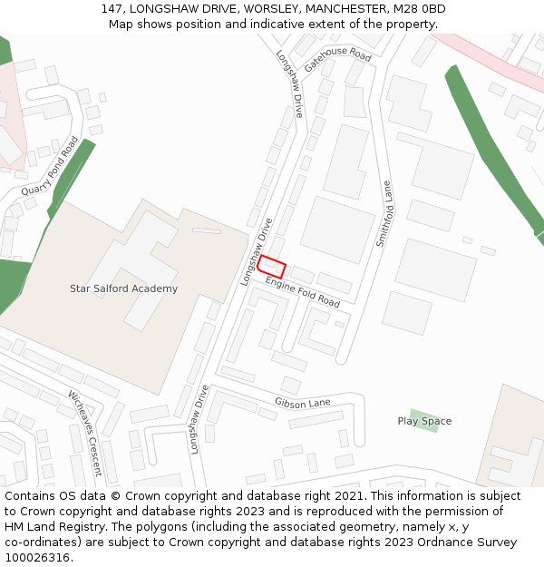 147, LONGSHAW DRIVE, WORSLEY, MANCHESTER, M28 0BD: Location map and indicative extent of plot