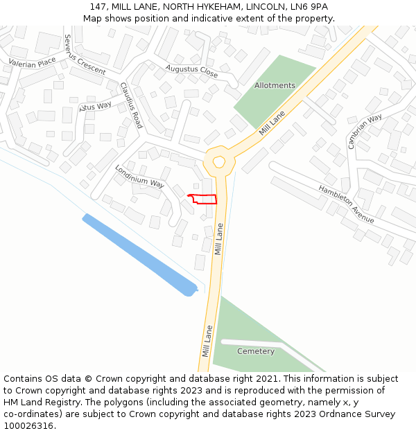 147, MILL LANE, NORTH HYKEHAM, LINCOLN, LN6 9PA: Location map and indicative extent of plot
