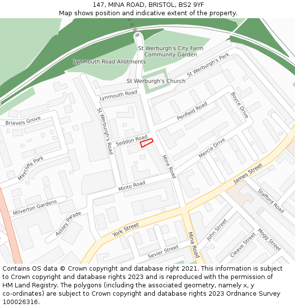 147, MINA ROAD, BRISTOL, BS2 9YF: Location map and indicative extent of plot